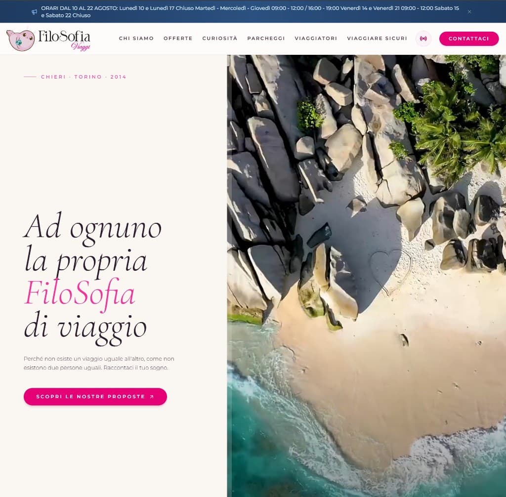FiloSofia Viaggi, homepage del sito
